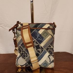 Coach denim, blue jean & leather patchwork crossbody